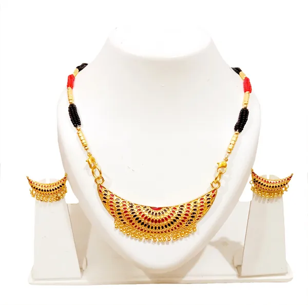 Assamese_Traditional_Red_Black_Colour_Joonbiri_Tassel_Jewellery_Set_For_Women_&_Girl